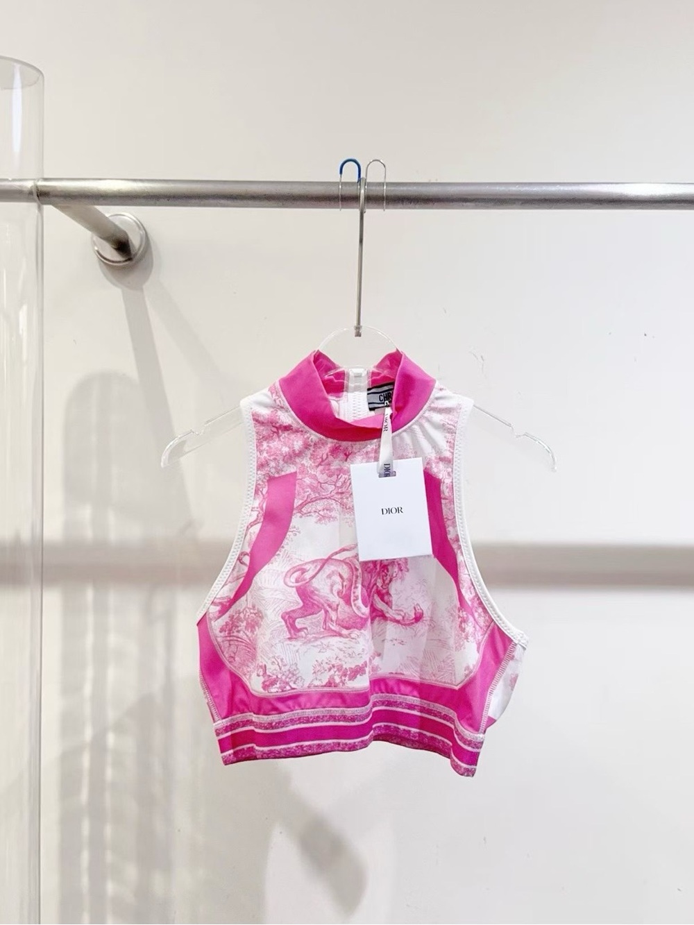 ❌sold❌🚩steal Dior Pink and White Toile-Print Cropped Halter